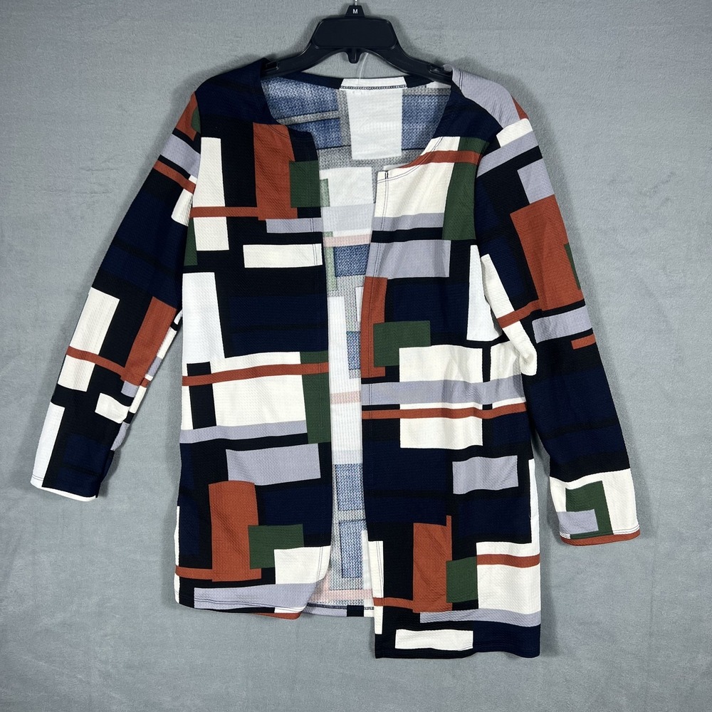EMERY ROSE Women's M Geometric Block Print Open Front Long Sleeve Cardigan